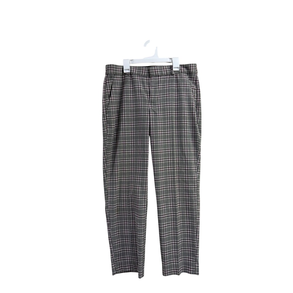 Banana Republic Preppy Avery Grey Plaid Ankle Pants Pink Purple Accents Womens 8